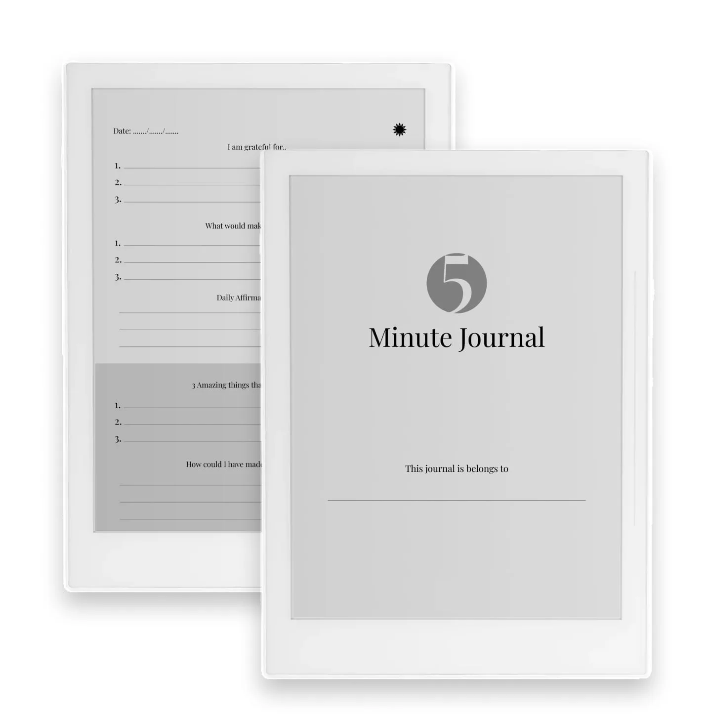 The 5 Minute Journal template open on a Supernote