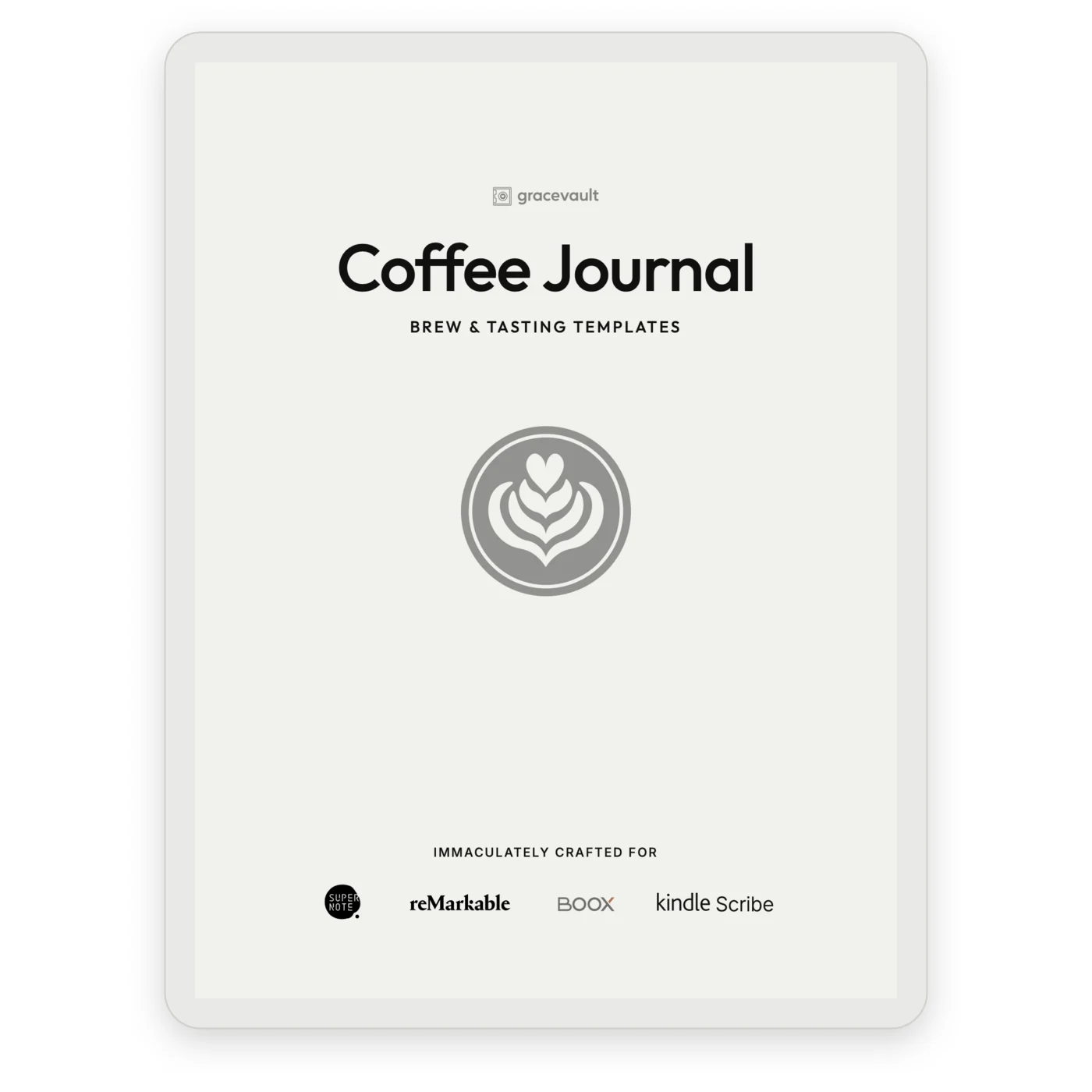 The Coffee Journal cover on an e-ink tablet