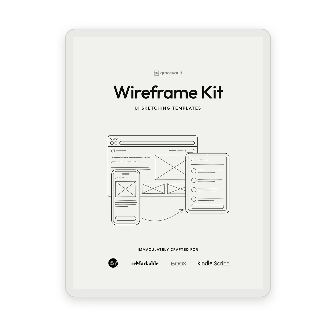 The Wireframe Kit cover on an e-ink tablet