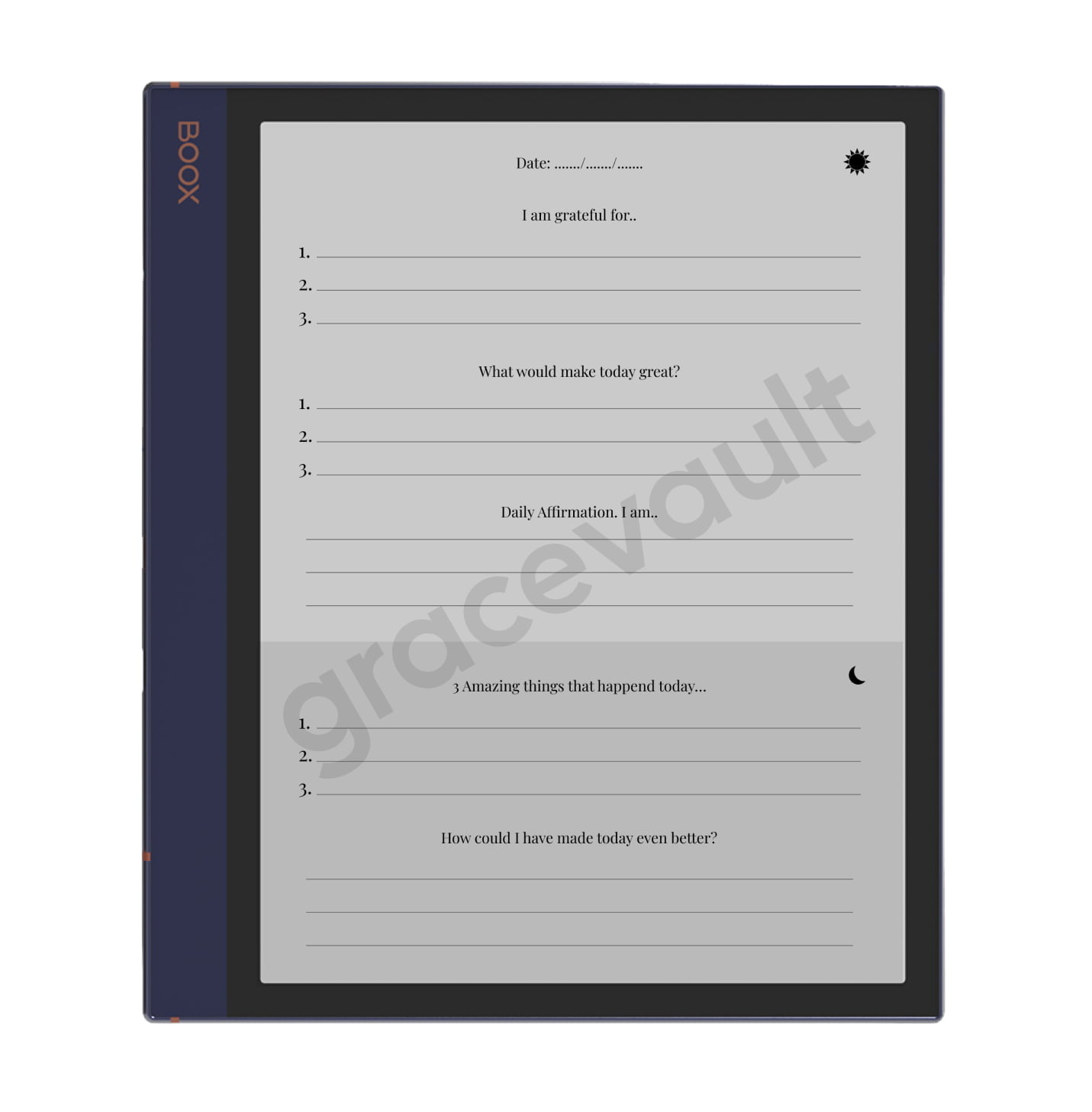 5 Minute Journal Digital Template For Onyx Boox Note Air - Grace Vault